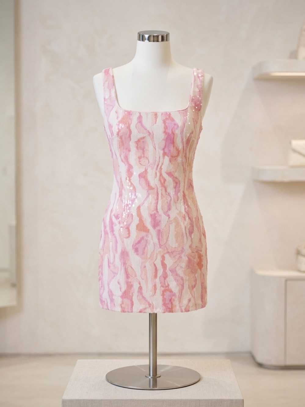 H&M Pink Marble-Print Sequin Mini Dress